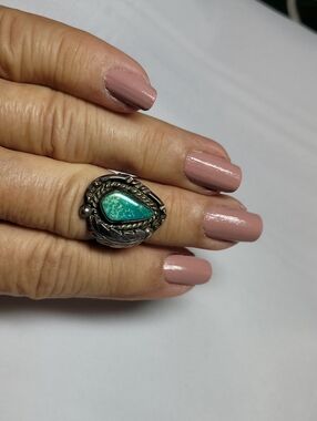 Navajo Sterling Silver Teardrop Turquoise Ring